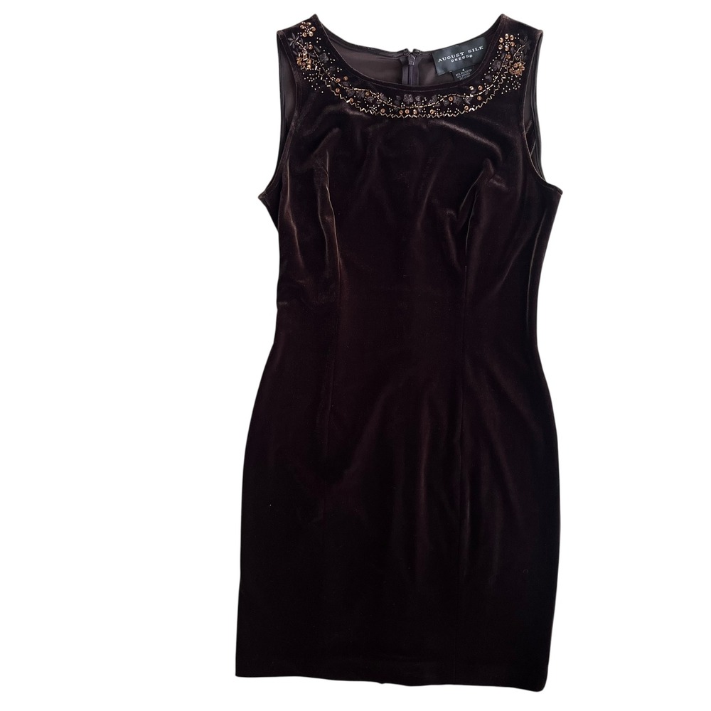 August Silk Dress WomenS 4 Brown Velvet Beaded Party Cocktail Mini Dress Y2K VTG